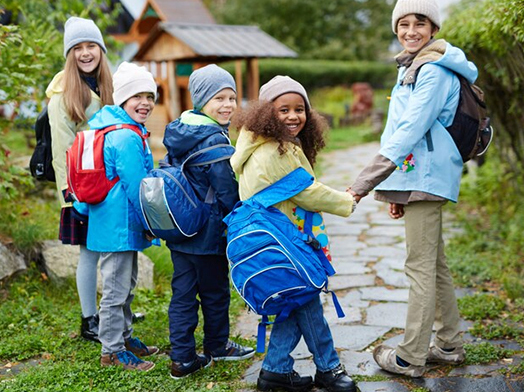 school trip with happy children